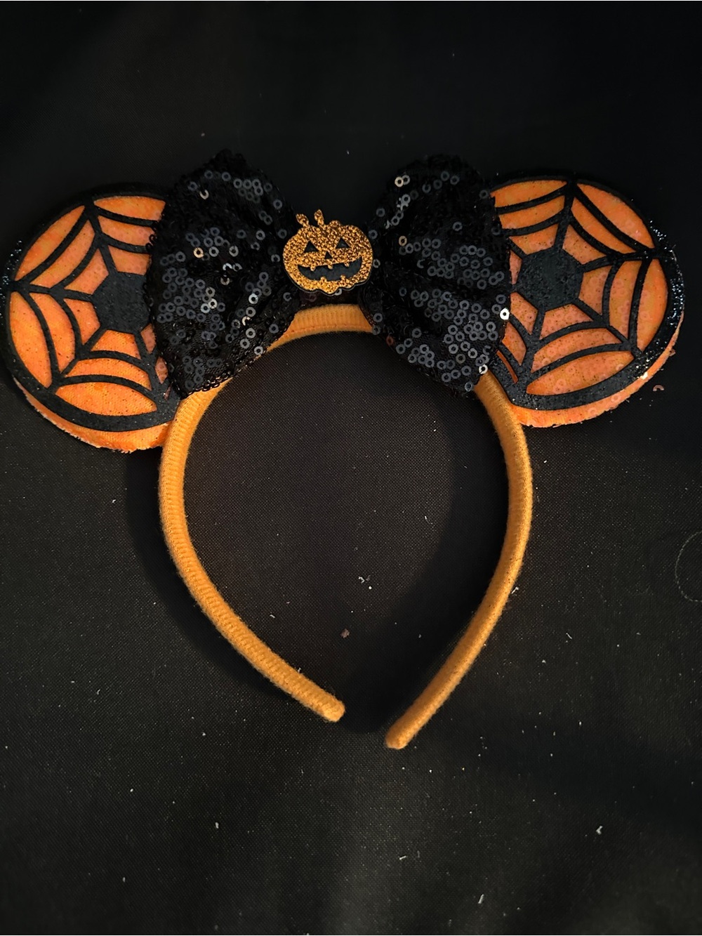 Halloween Spiderweb Mouse Ears Headband - Orange and Black